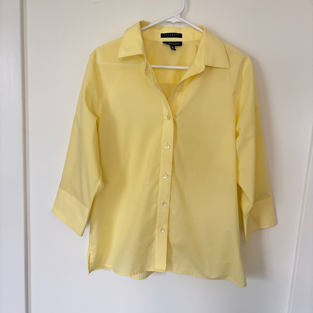 Foxcroft Yellow Button-Down Blouse Women’s Size Wrinkle-Free 3/4 Sleeve
